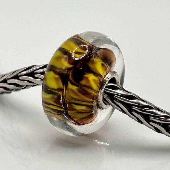 TROLLBEADS Brown & Yellow Tiger’s Tail Unique 925S NEW! Rare Find - Picture 3 of 10